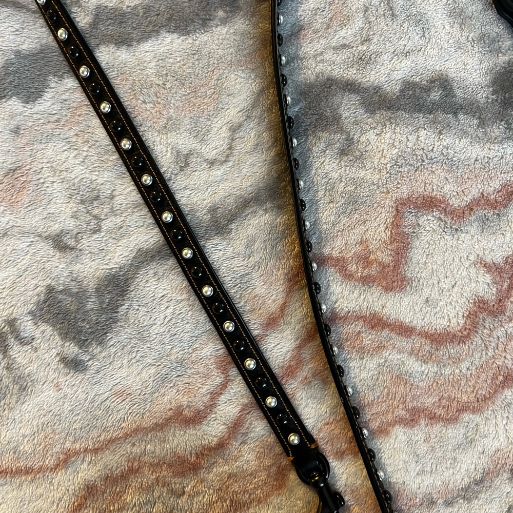 Coach VINTAGE Black Leather Crossbody Bag with Studs and‎ Pearls - Picture 5 of 16